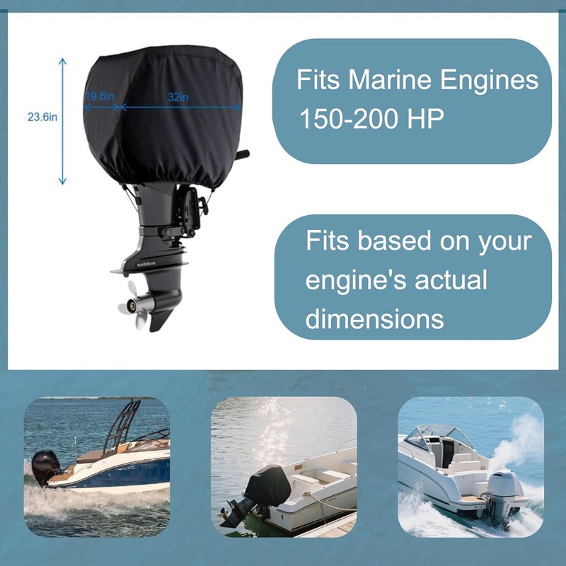NorthBoat Outboard Motor Cover Fade-Resistant Waterproof Heavy Duty Boat Engine Hood Covers Fits Motor 150-200 HP, 32 x 19.6X 23.6 inches - Image 4